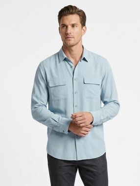 EQUIPMENT HOMME Signature 100% Silk Sky Blue Casual Button Down Shirt Size XL